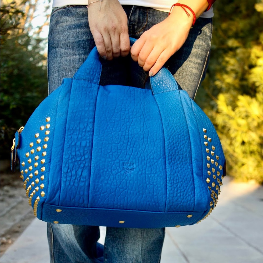 MCM Blue Studded Satchel